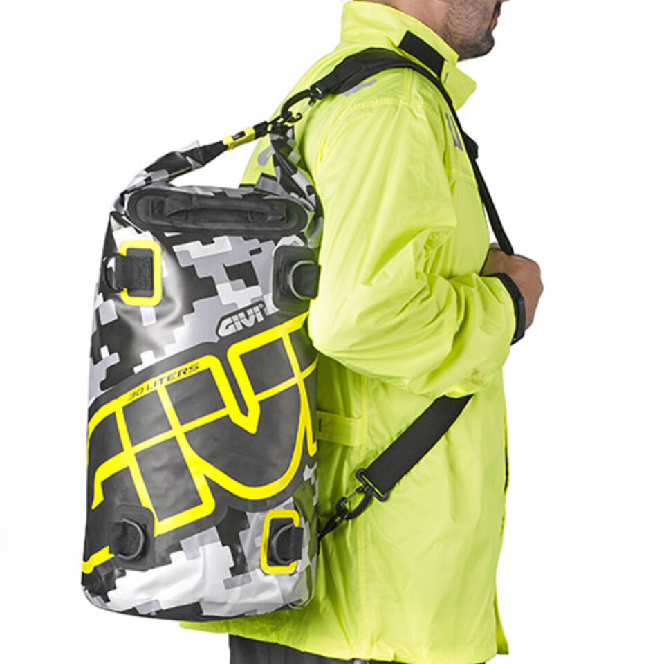 Borsa rullo impermeabile da sella o portapacchi, 30 lt, grafica camouflage grigio e giallo GIVI EA114CM
