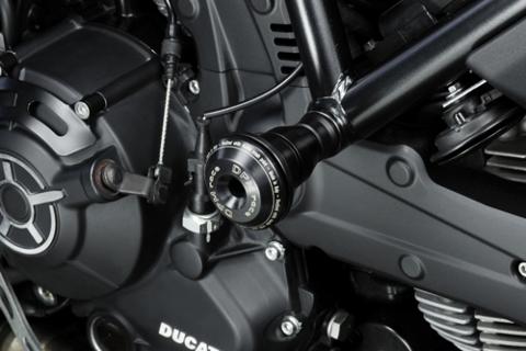 Tamponi paramotore Ducati Scrambler 400 UP De Pretto Moto Nylon Alluminio Ricavato Dal Pieno Finitura Naturale