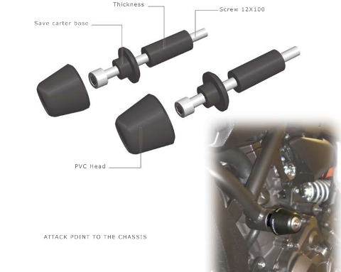 Kit Tamponi Paratelaio Yamaha XSR 700 Barracuda PVC nero  distanziali in alluminio anodizzato