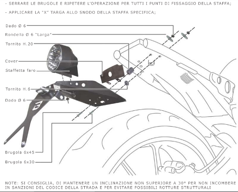 Kit Targa  Portatarga  Regolabile Yamaha XSR 900 Barracuda Reclinabile Alluminio anodizzato nero con snodo in acciaio