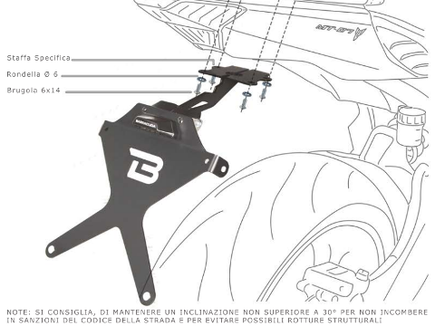Kit Targa  Portatarga  Regolabile  Yamaha MT-07 2018 - 2020 Barracuda Reclinabile Alluminio anodizzato nero con snodo in acciaio