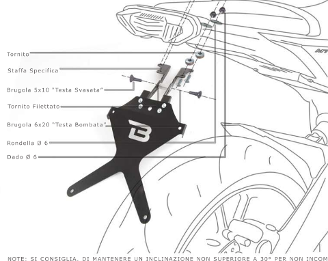 Kit Targa  Portatarga  Regolabile  Yamaha MT07 Tracer 2018 - 2019 Barracuda Reclinabile Alluminio anodizzato nero con snodo in acciaio