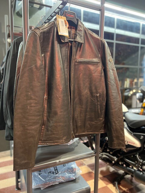 Giubbotto moto modello vintage ROYAL ENFIELD Classic Leather Riding Jacket- DARK TAN