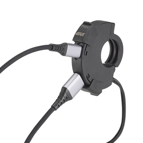Presa elettrica USB e USB-C da manubrio per moto GIVI Presa elettrica USB e USB-C da manubrio, comprensiva di cablaggio con fusibile per il collegamento alla batteria della moto