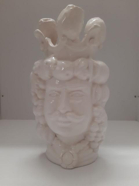 Testa di Moro in Ceramica Bianca  Pacon H 25 con Fichi