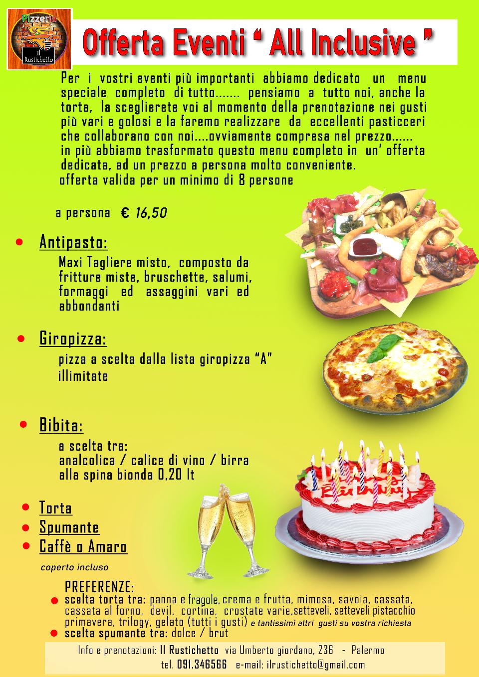 menu completo per i tuoi eventi speciali