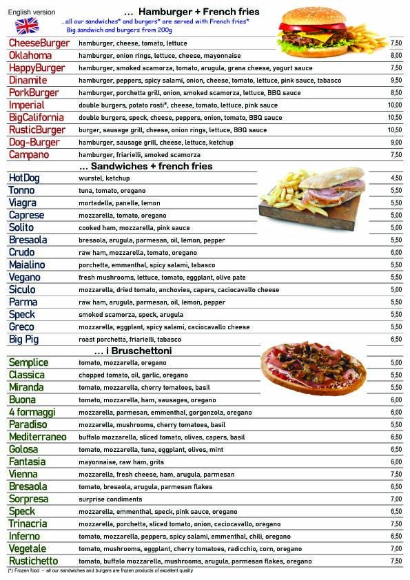 Menu in English