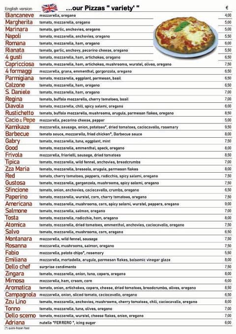 Menu in English