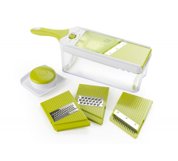 MANDOLINA REGOLABILE VERDE IN PLASTICA ABS CON CONTENITORE IN PLASTICA PS E LAME IN ACCIAIO INOX Brandani verde