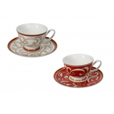 TAZZINA CAFFE FILO D'ORO ROSSO SET 2 PEZZI NEW BONE CHINA Brandani Filo d'oro rosso collection