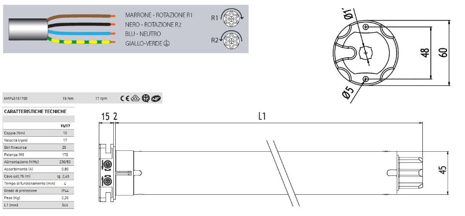 CHERUBINI BLUE ROLL Ø45 Motore Avvolgibili / Tapparelle 15 Nm / 30 Nm CHERUBINI BLUE ROLL Ø45