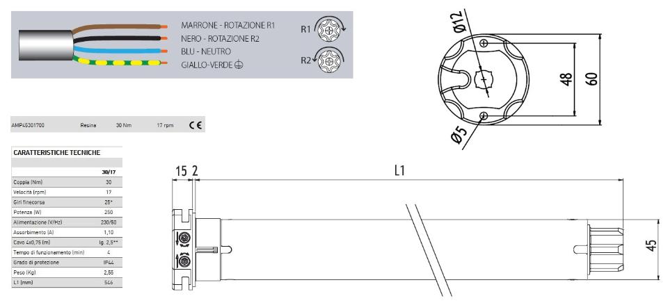 CHERUBINI BLUE ROLL Ø45 Motore Avvolgibili / Tapparelle 15 Nm / 30 Nm CHERUBINI BLUE ROLL Ø45