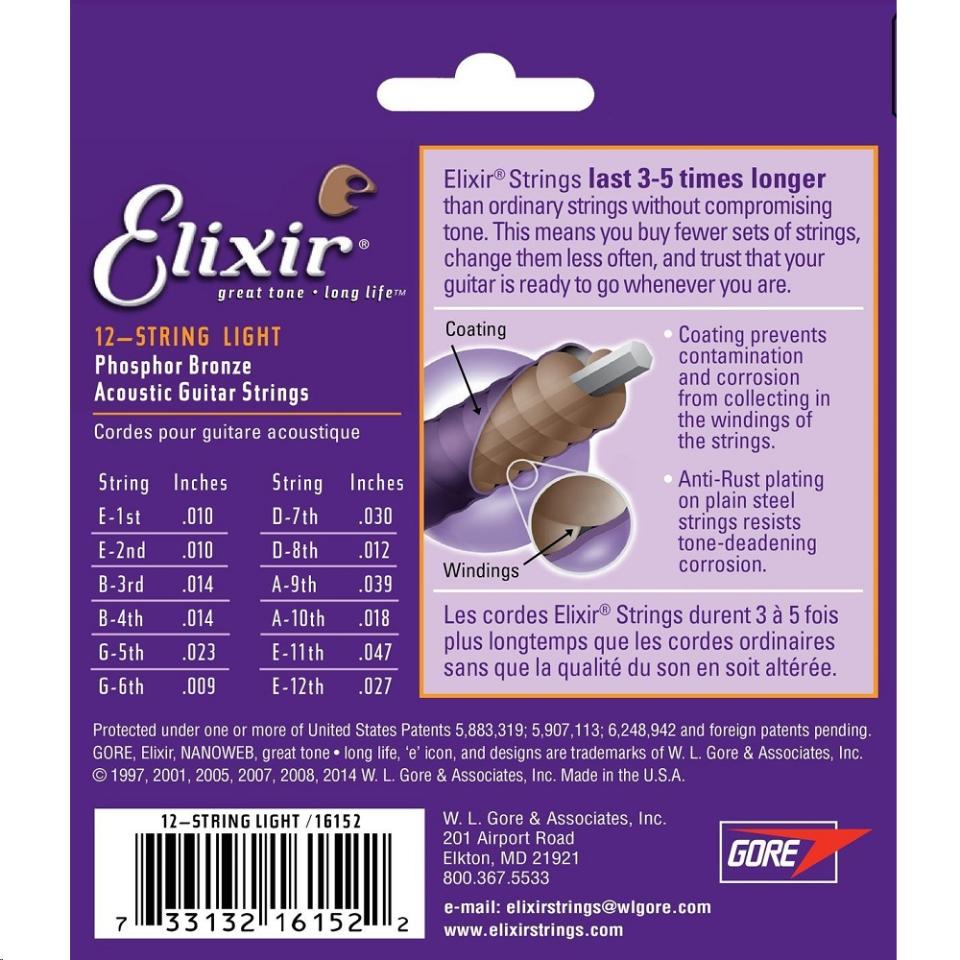 ELIXIR 16152 NANOWEB PHOSPHOR BRONZE 12 CORDE