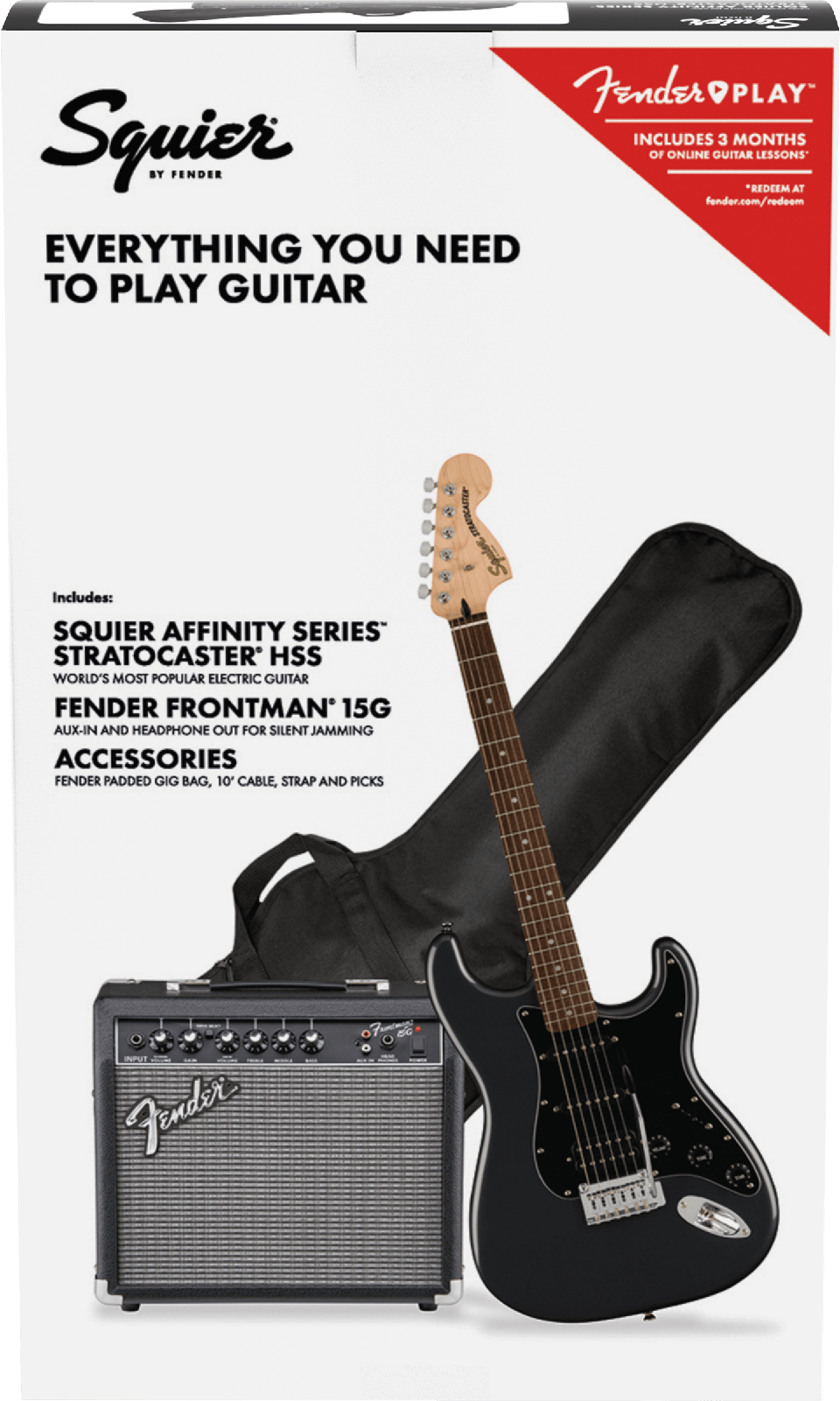 SQUIER AFFINITY STRATOCASTER HSS PACK 15G LRL CHARCOAL FROST METALLIC