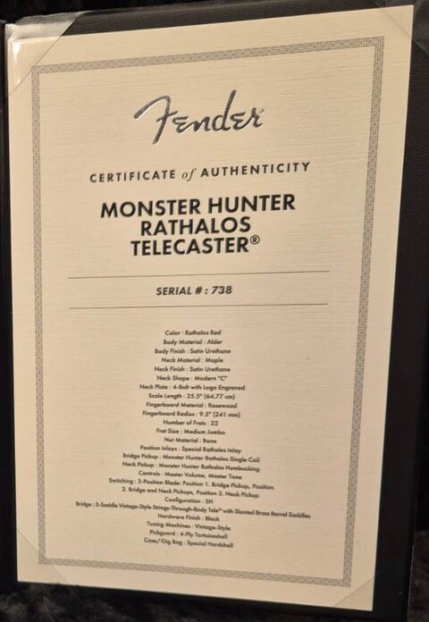 FENDER MONSTER HUNTER TELECASTER MJ RW RATHALOS RED LIMITED EDITION
