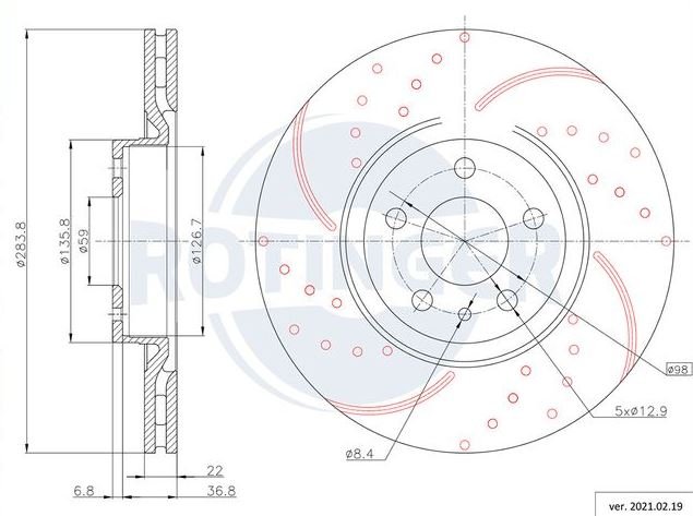 Kit Dischi Freno FORATI e BAFFATI ROTINGER T5 (diam. 284) + Pastiglie ATE Anteriori FIAT DOBLO