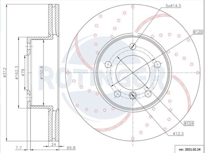 Kit Dischi Freno ANTERIORI Forati e Baffati ROTINGER T5 BMW SERIE 4