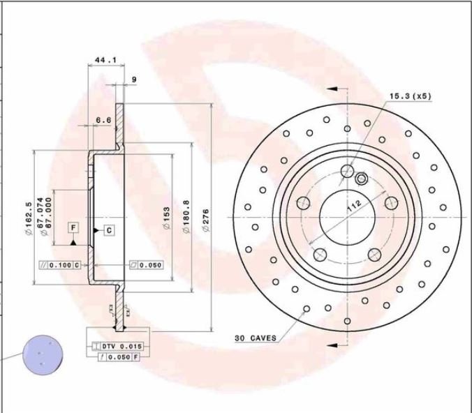 Kit Dischi Freno Forati + Pastiglie BREMBO posteriori MERCEDES CLASSE A (W176)