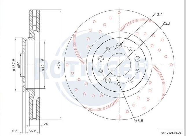 Kit Dischi Freno Forati & baffati ROTINGER T5 + Pastiglie ATE Anteriori FIAT Tipo