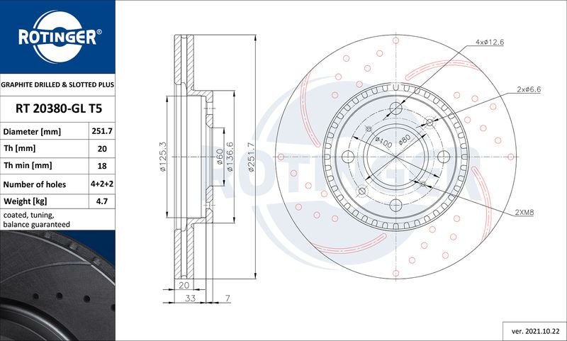 KIT Dischi Freno Forati e Baffati ROTINGER T5 + Pastiglie ATE anteriori Suzuki SWIFT III (MZ-EZ)