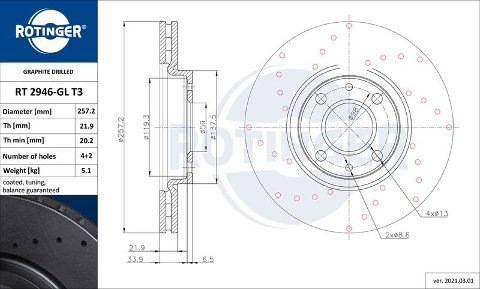 DISCHI FRENO FORATI ANTERIORI  ROTINGER T3 FIAT PANDA 312