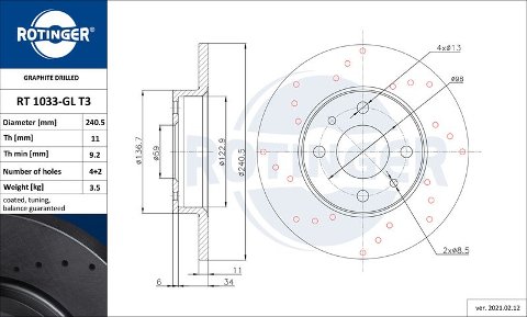 DISCHI FRENO FORATI POSTERIORI ROTINGER T3 FIAT PANDA 312