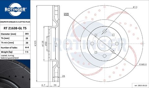 Dischi Freno FORATI e BAFFATI Rotinger T5 anteriori LANCIA DELTA III