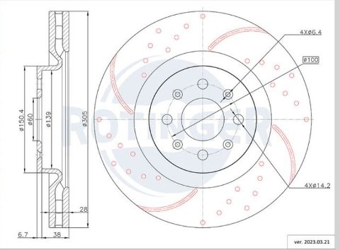 Dischi Freno Anteriori FORATI e BAFFATI ROTINGER T5 (diam. 305) ABARTH GRANDE PUNTO