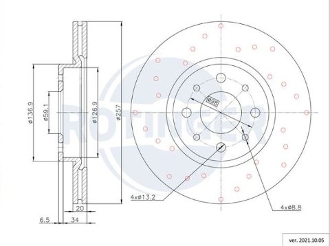 Copia di Kit Dischi Freno ANTERIORI Forati  ROTINGER T3 FIAT PUNTO