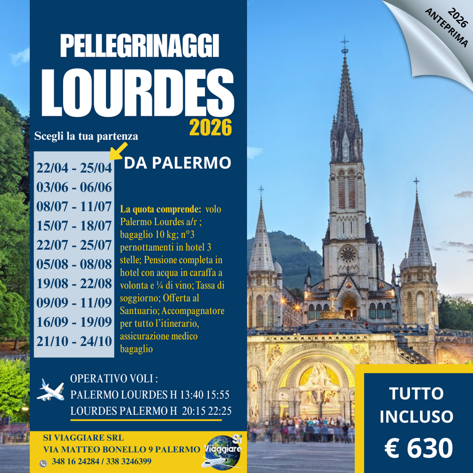 LOURDES 2026 VOLO DIRETTO DA PALERMO