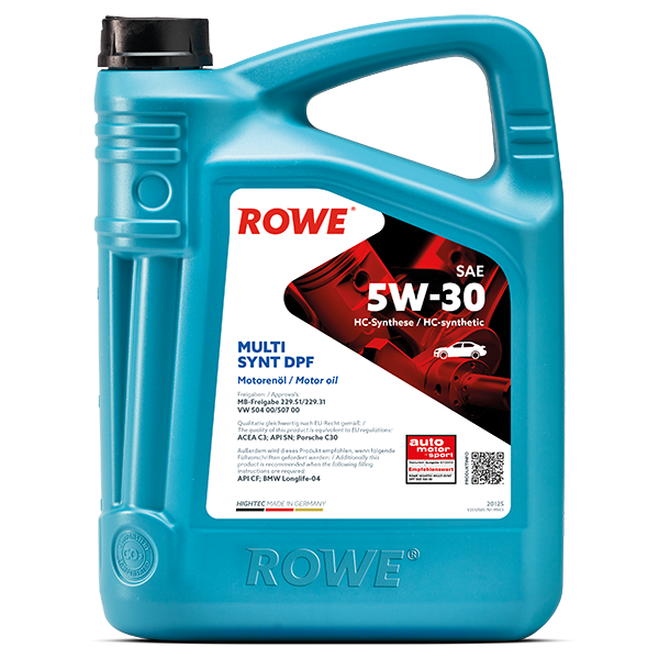 OLIO MOTORE  SINTETICO DPF SAE 5W-30 ROWE BMW Longlife-04     MB-Freigabe / approvazione 229.51 / 229.31   VW 504 00 / 507 00  ACEA C3   API SN  Porsche C30