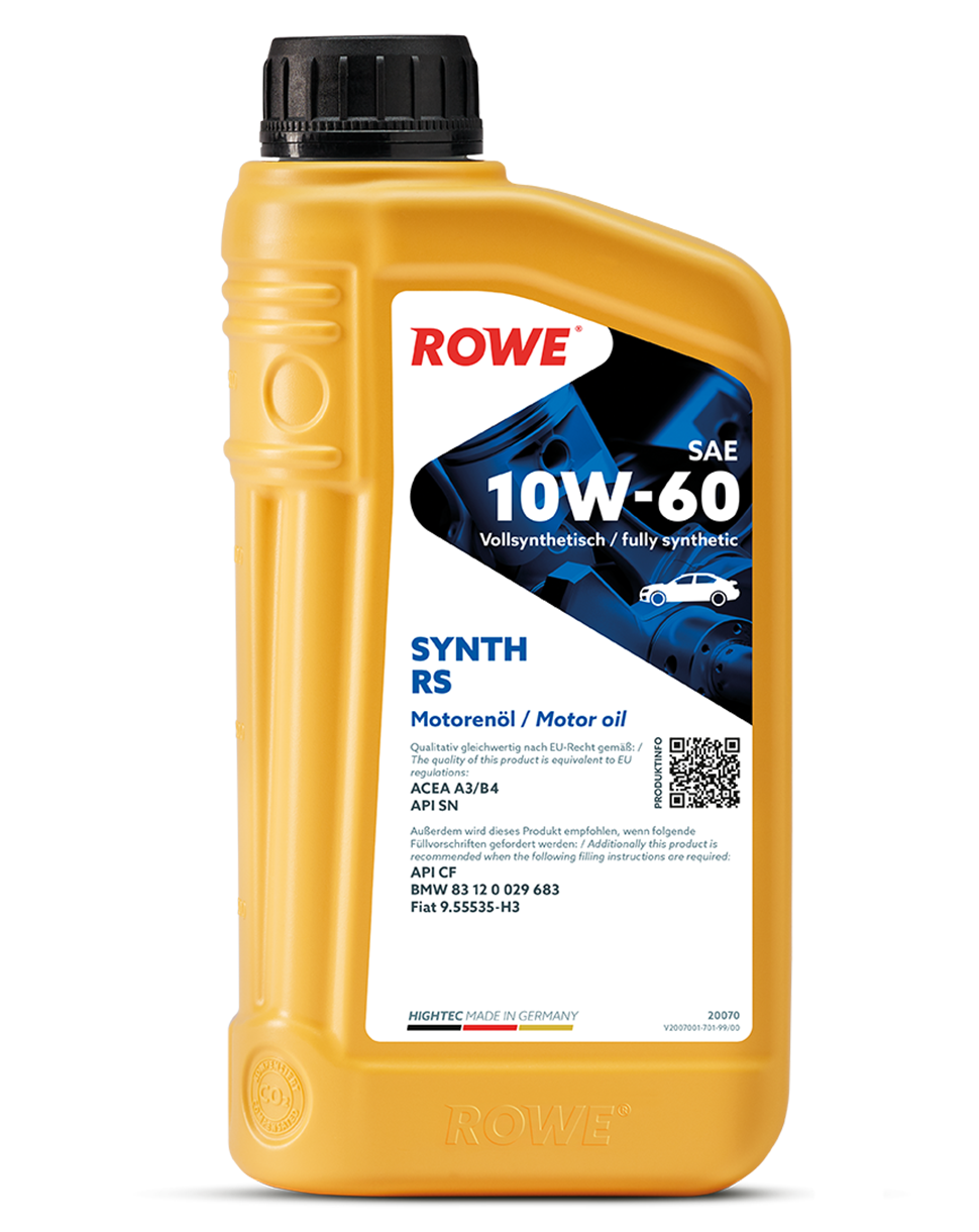 OLIO MOTORE SINTETICO RS SAE 10W-60 ROWE ACEA A3/B4,API SN  API CF,BMW 83 12 0 029 683,Fiat 9.55535-H3
