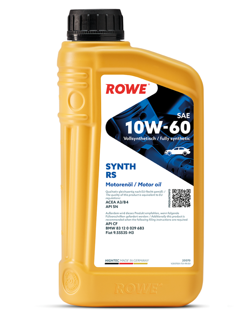 OLIO MOTORE SINTETICO RS SAE 10W-60 ROWE ACEA A3/B4,API SN  API CF,BMW 83 12 0 029 683,Fiat 9.55535-H3