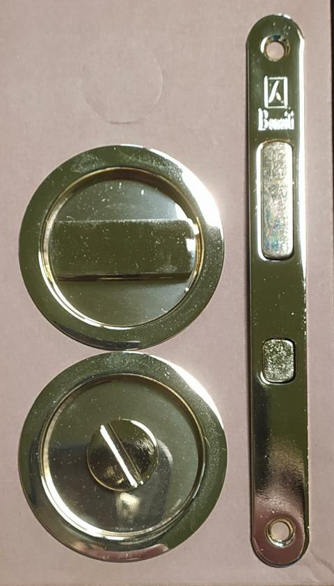 Kit TON.1 serratura per porta scorrevole mod. EASY tondo con nottolino Ottone lucido  BONAITI TON.1 Ottone lucido