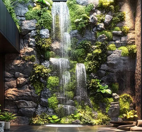 Parete con Cascata e Vegetali Preservati