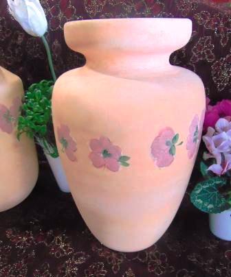Vaso Ceramica H 30 Rosa Decorato - Sconti per Fioristi e Aziende - in 3 modell