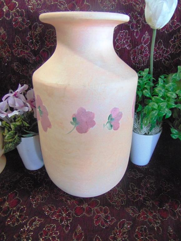 Vaso Ceramica H 30 Rosa Decorato - Sconti per Fioristi e Aziende - in 3 modell