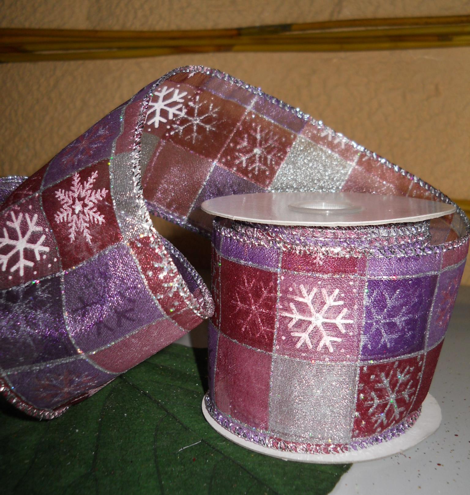 Nastro Fiocchi di Neve H 40   - Sconti per Fioristi e Aziende - Organza Glitterata da mt. 10