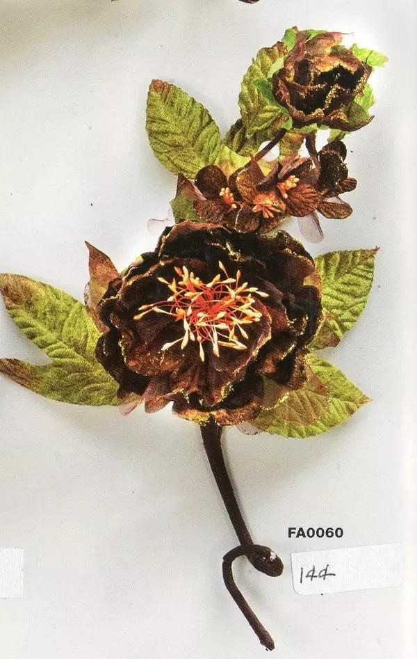 Peonia Artificiale filo oro in poliestere marrone - Sconti per Fioristi e Aziende .