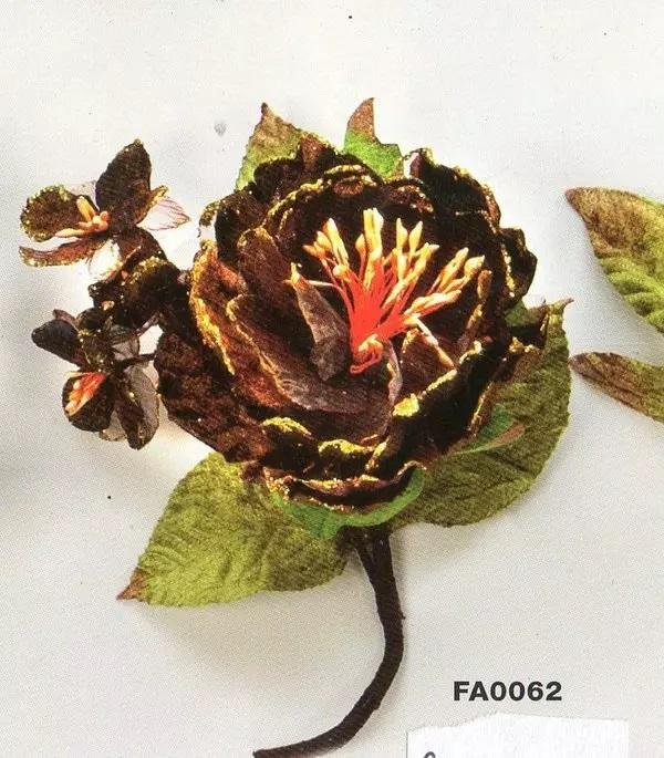 Peonia Artificiale filo oro in poliestere marrone - Sconti per Fioristi e Aziende .