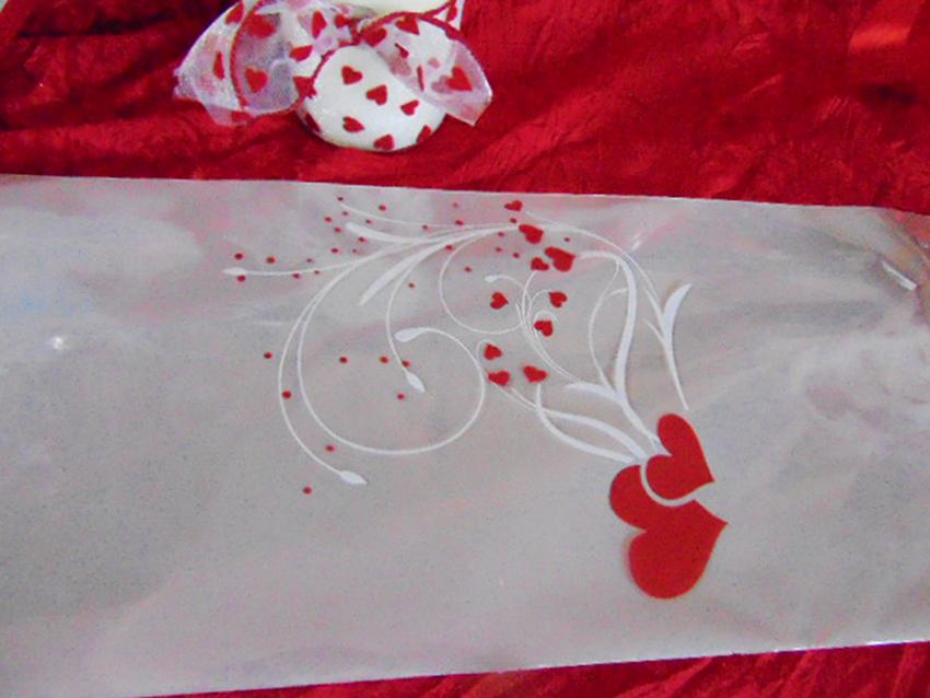 Busta per rose H 16 x 100 - Confezione da 100 buste - Stampa cuori + f/Argento