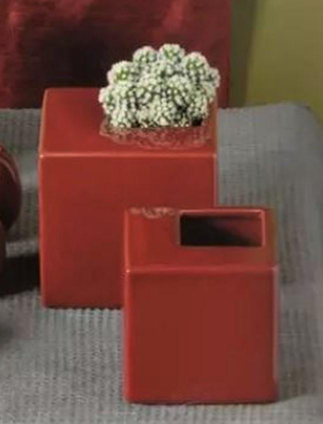 Vasetti cubo H 11 - H 9 - Sconti per Fioristi e Aziende - in ceramica GAV corallo