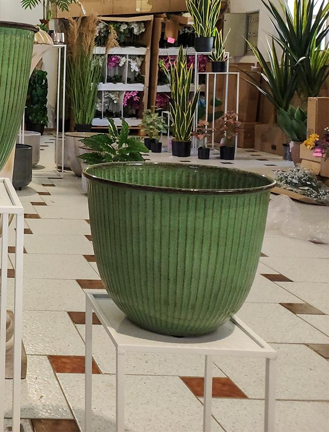 Cashpot Rigato Verde Bosco - Sconti per Fioristi e Aziende - H 23/D28 - H 27/ D32 - H 32/D37