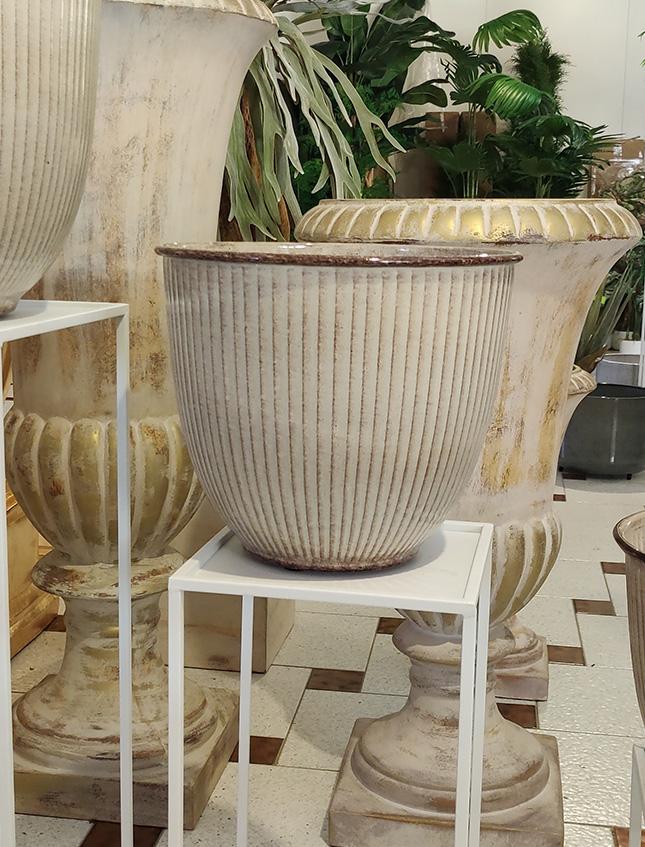 Cashpot Rigato Avorio - Sconti per Fioristi e Aziende H 23/D28 - H27/D32 -H32/D37