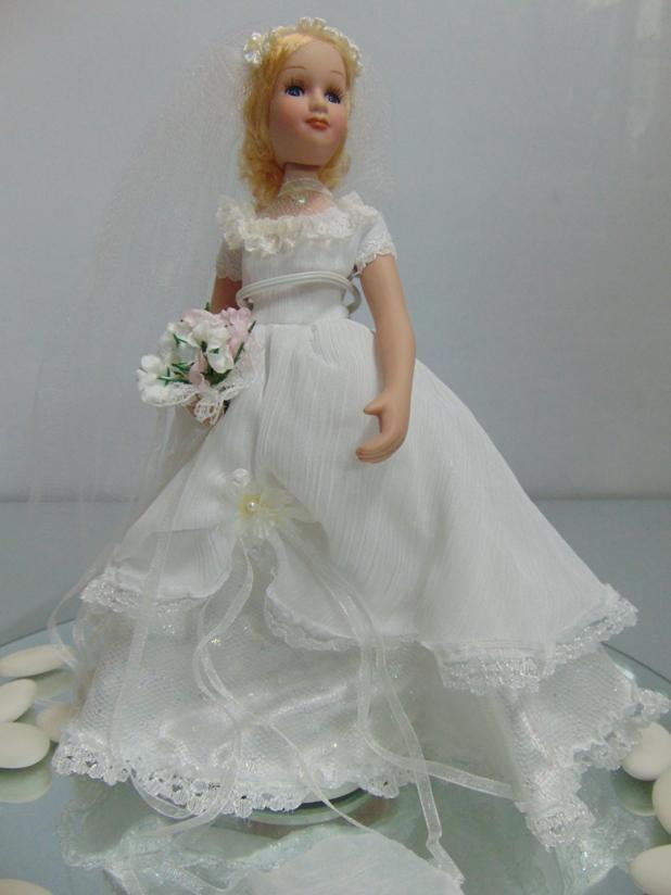 Bambola sposina in porcellana Bionda e Bruna alta cm. 22 - Sconti