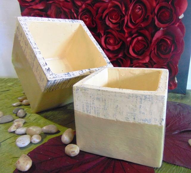 Cubo x 2 Ceramica Bicolore - Sconti per Fioristi e Aziende - Avorio/ Arancio/ Marrone/ Giallo