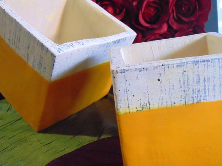 Cubo x 2 Ceramica Bicolore - Sconti per Fioristi e Aziende - Avorio/ Arancio/ Marrone/ Giallo