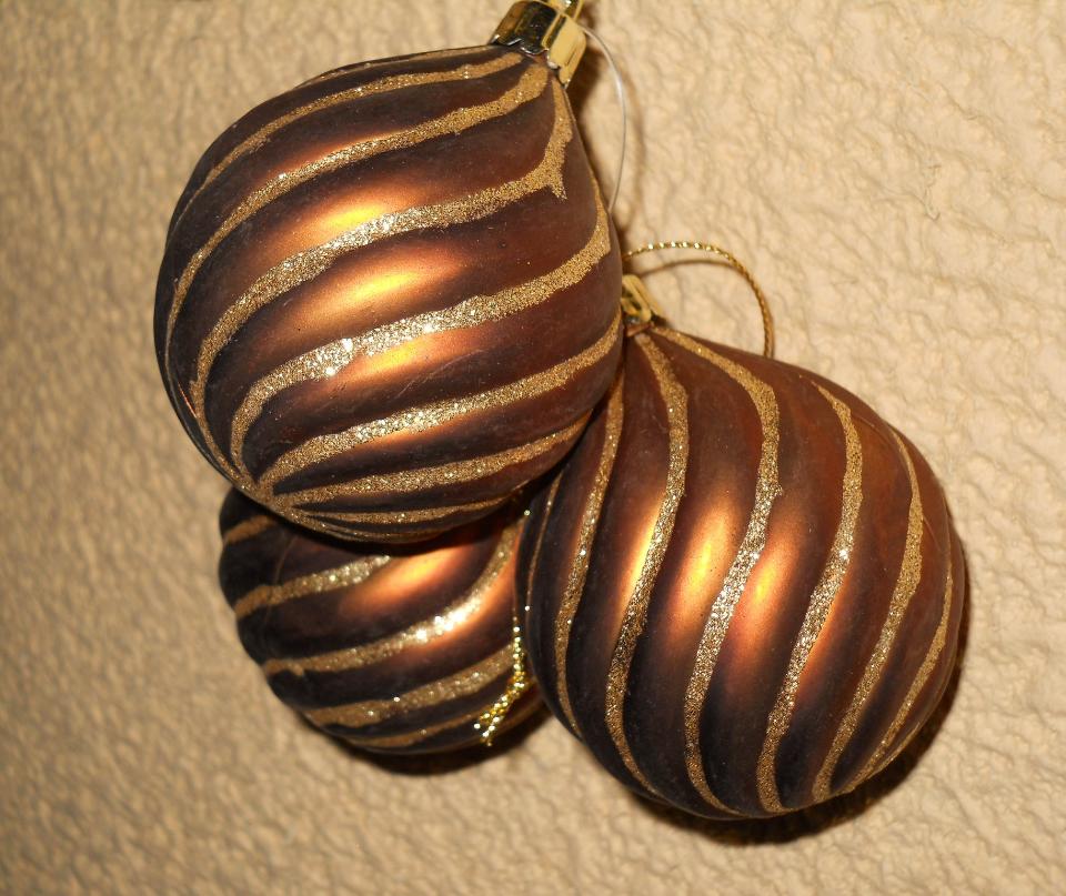 Palline di Natale x 3 bronzo  - Sconti per Fioristi e Aziende - con filo glitterato