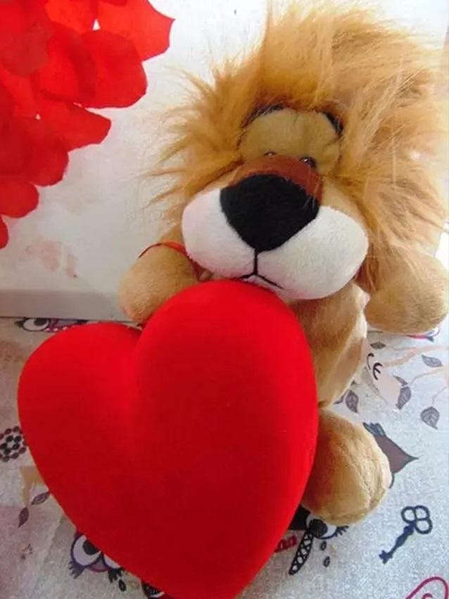 Leoncino H 20 e H 40 con cuore vellutato Articolo per S. Valentino - Sconti per Fioristi e Aziende