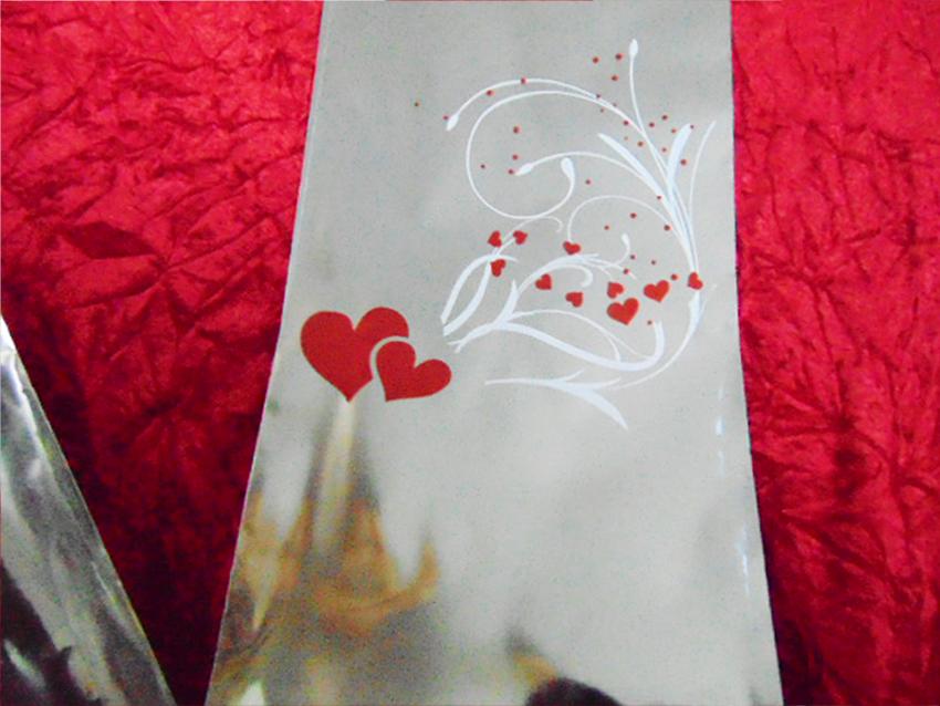 Busta per rose H 16 x 100 - Confezione da 100 buste - Stampa cuori + F/Argento